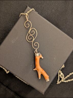 Handcrafted Orange Coral Branch Pendant Necklace